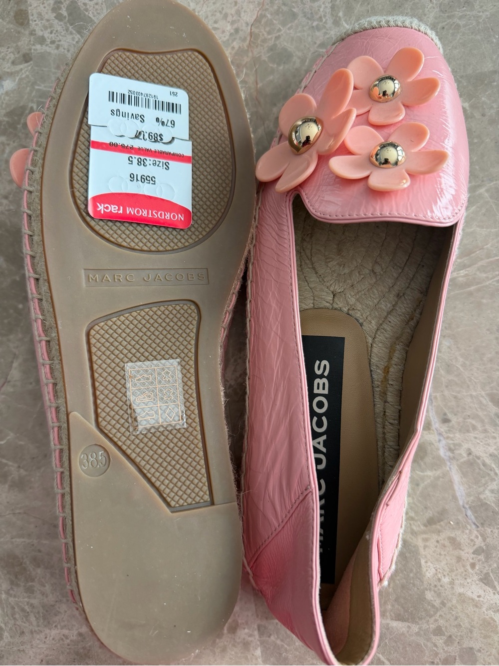 Marc Jacobs Pink Patent Floral Slip-On Flats (No Box)